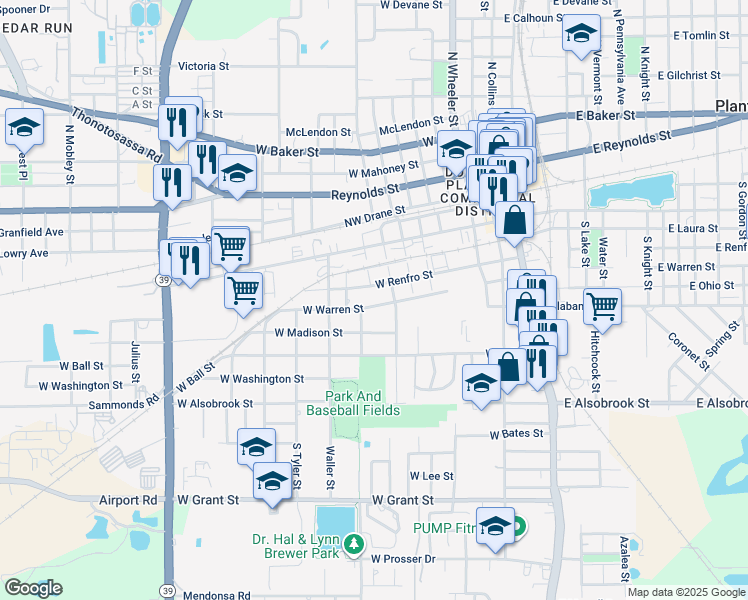 map of restaurants, bars, coffee shops, grocery stores, and more near 810 West Warren Street in Plant City