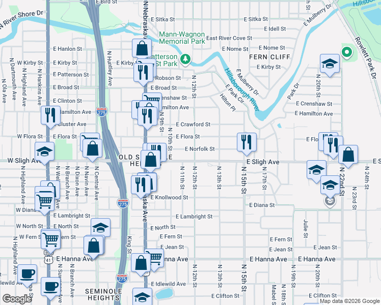 map of restaurants, bars, coffee shops, grocery stores, and more near 1108 East Sligh Avenue in Tampa