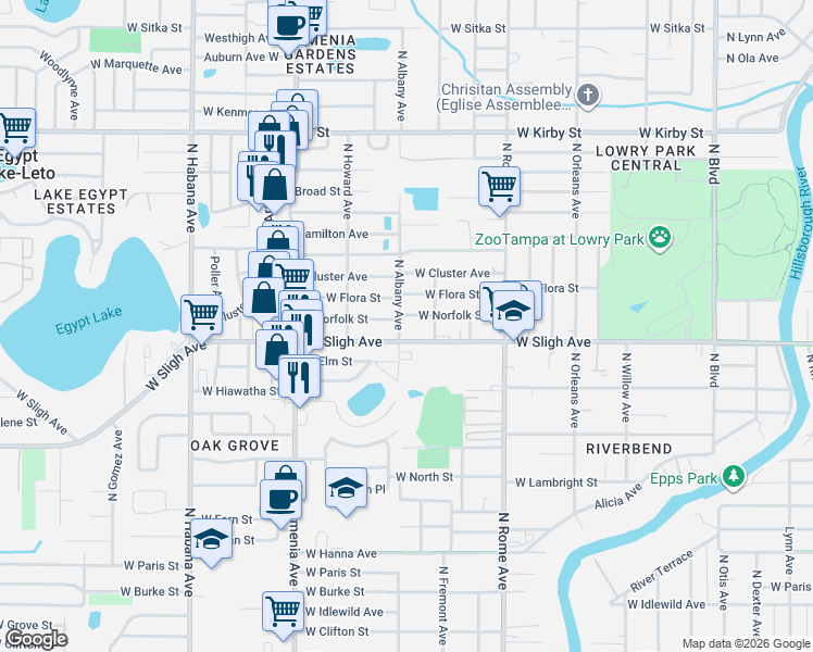 map of restaurants, bars, coffee shops, grocery stores, and more near 2101 West Sligh Avenue in Tampa