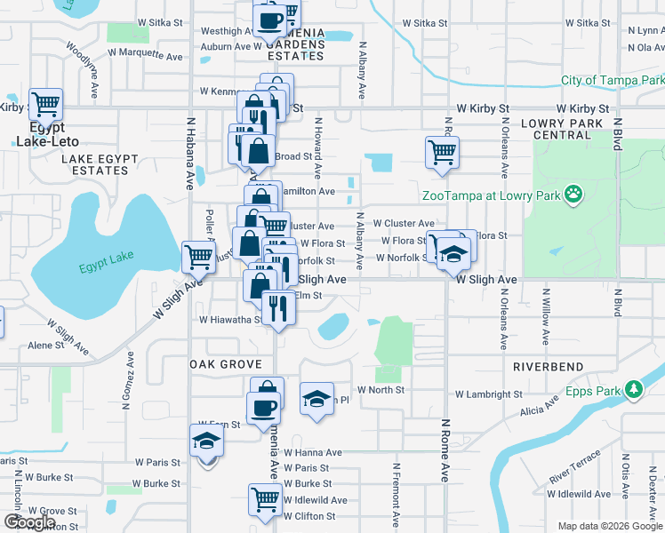 map of restaurants, bars, coffee shops, grocery stores, and more near 6901 North Howard Avenue in Tampa