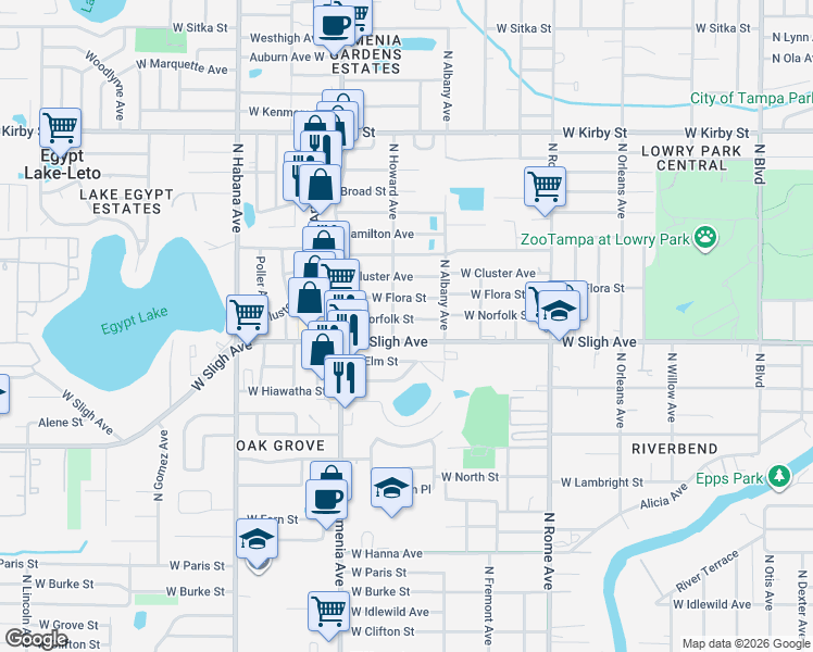 map of restaurants, bars, coffee shops, grocery stores, and more near 6901 North Howard Avenue in Tampa