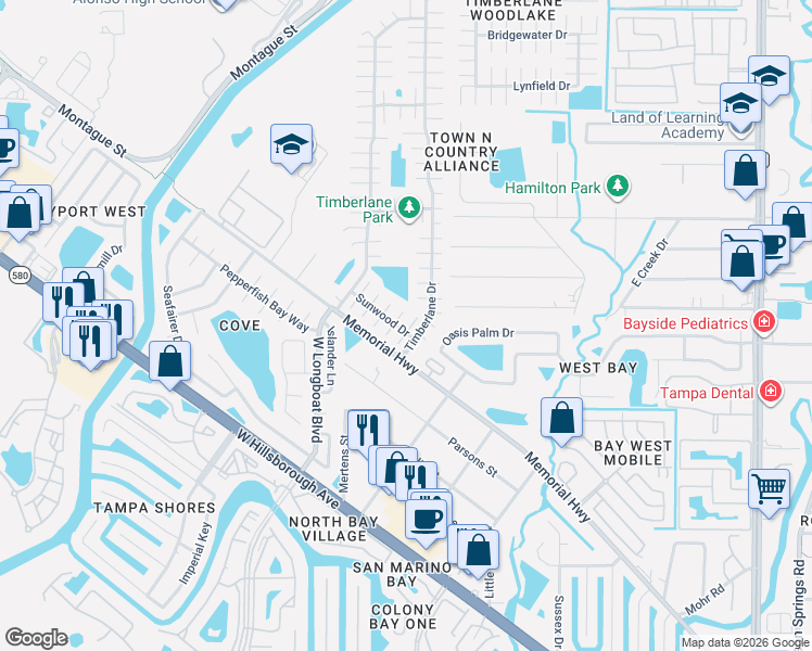 map of restaurants, bars, coffee shops, grocery stores, and more near 6708 Preston Court in Tampa