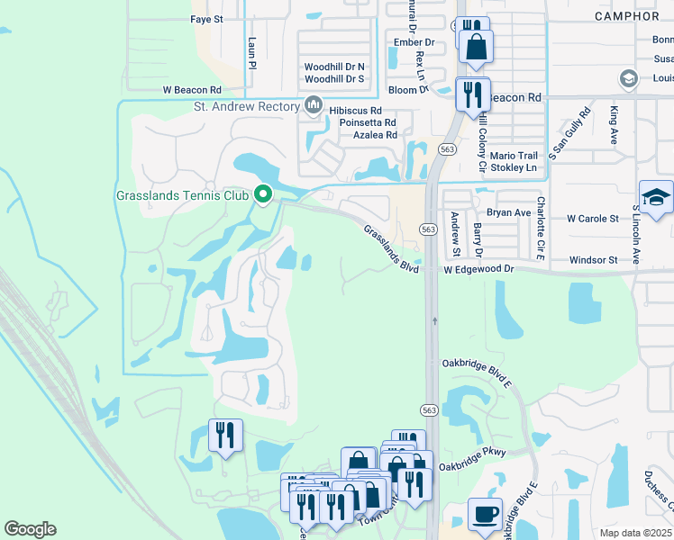 map of restaurants, bars, coffee shops, grocery stores, and more near 449 Enclave Place in Lakeland