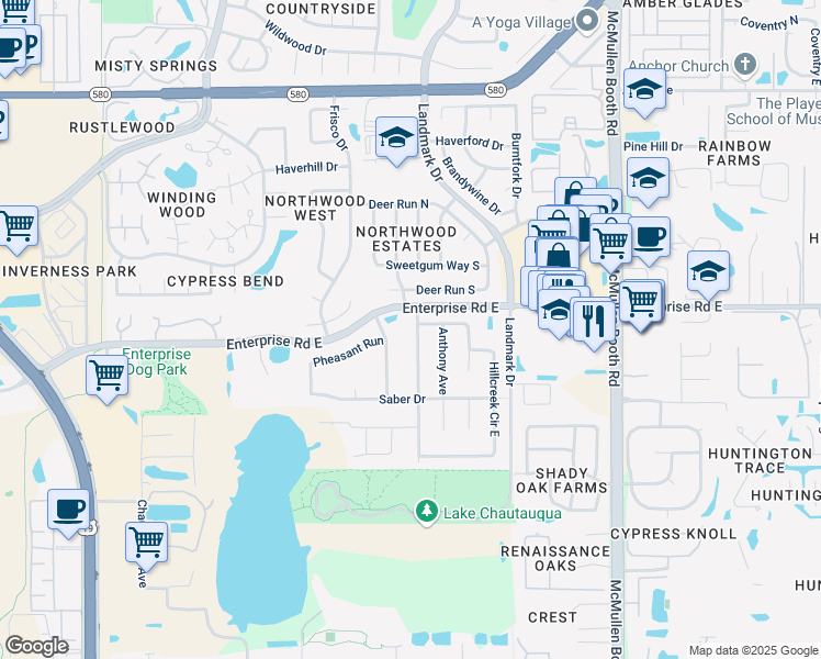 map of restaurants, bars, coffee shops, grocery stores, and more near 2455 Sundancer Drive in Clearwater