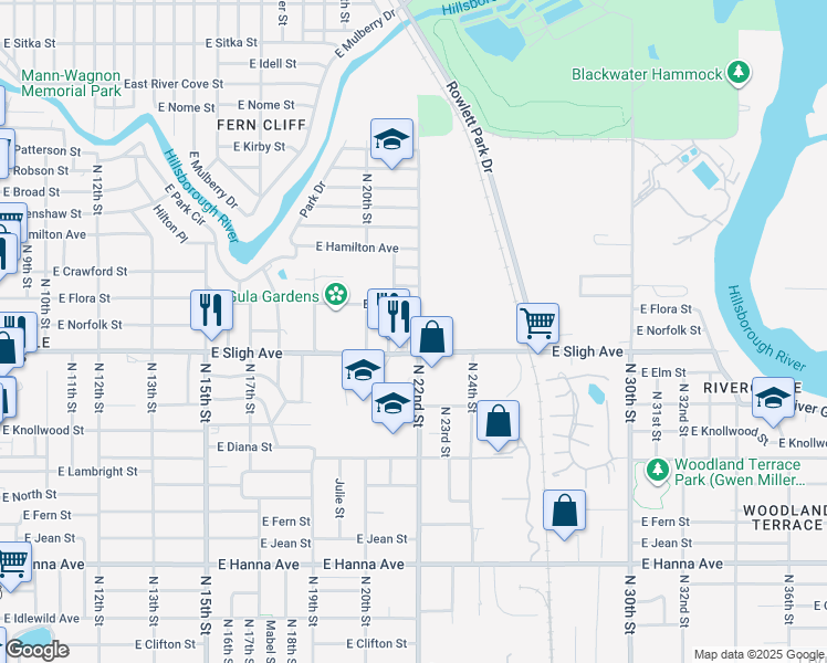 map of restaurants, bars, coffee shops, grocery stores, and more near 6908 Karin Court in Tampa