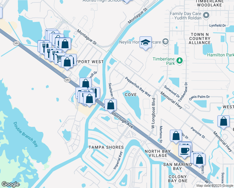 map of restaurants, bars, coffee shops, grocery stores, and more near 6701 Sea Robin Place in Tampa