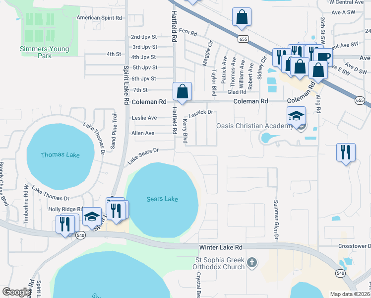 map of restaurants, bars, coffee shops, grocery stores, and more near 156 Manseau Drive in Winter Haven