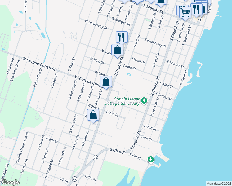 map of restaurants, bars, coffee shops, grocery stores, and more near 1425 Young Street in Rockport