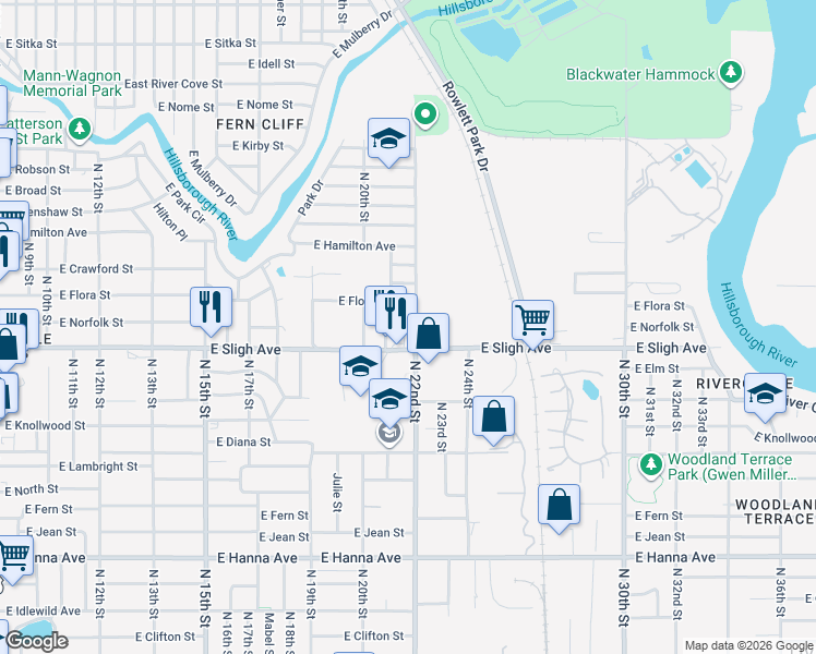 map of restaurants, bars, coffee shops, grocery stores, and more near 6908 Karin Court in Tampa