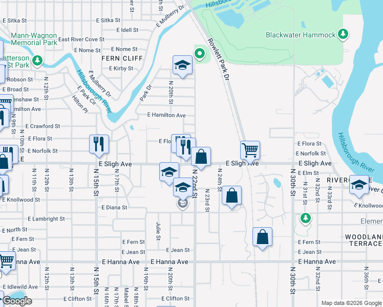 map of restaurants, bars, coffee shops, grocery stores, and more near 6911 Karin Court in Tampa