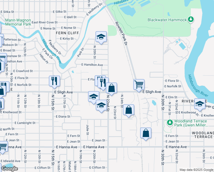 map of restaurants, bars, coffee shops, grocery stores, and more near 6908 Karin Court in Tampa