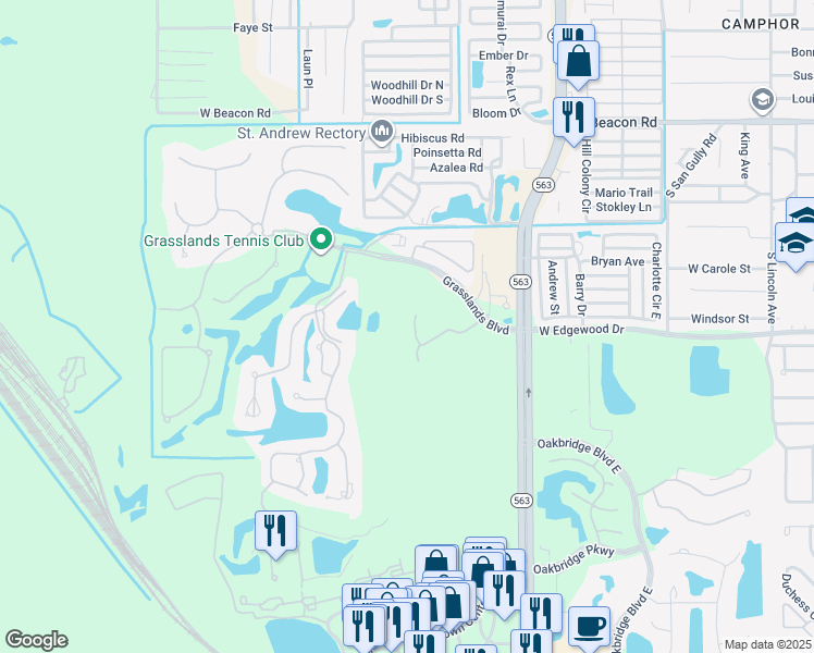 map of restaurants, bars, coffee shops, grocery stores, and more near 449 Enclave Place in Lakeland