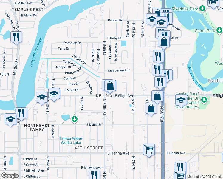 map of restaurants, bars, coffee shops, grocery stores, and more near 5018 East Sligh Avenue in Tampa