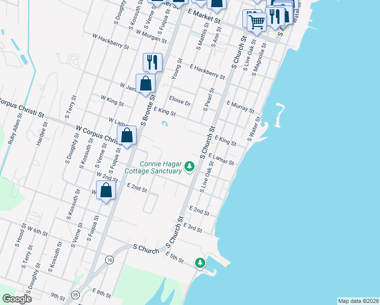 map of restaurants, bars, coffee shops, grocery stores, and more near 1331 South Church Street in Rockport