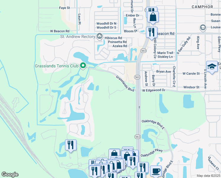 map of restaurants, bars, coffee shops, grocery stores, and more near 416 Enclave Place in Lakeland