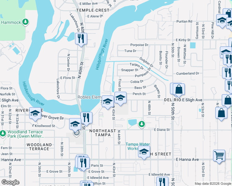 map of restaurants, bars, coffee shops, grocery stores, and more near in Tampa