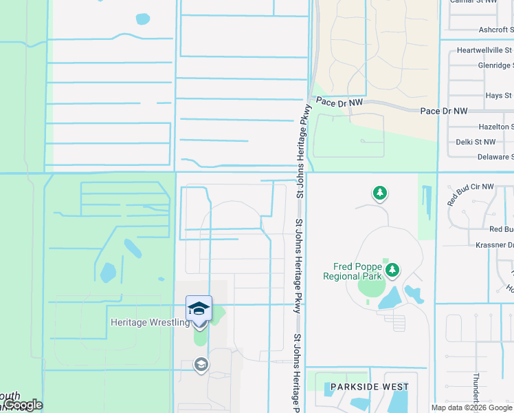 map of restaurants, bars, coffee shops, grocery stores, and more near Saint Johns Heritage Parkway in Palm Bay