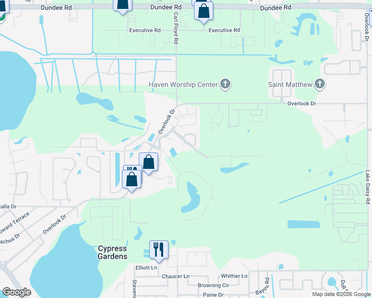 map of restaurants, bars, coffee shops, grocery stores, and more near 151 Island Way in Winter Haven