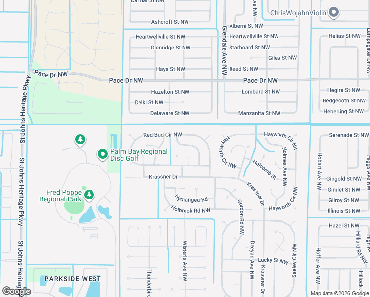 map of restaurants, bars, coffee shops, grocery stores, and more near 593 Fiji Court Northwest in Palm Bay
