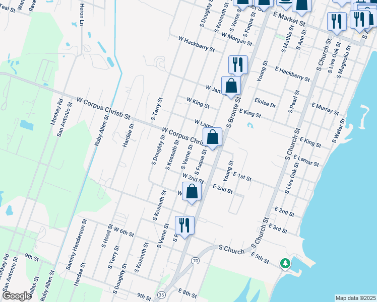 map of restaurants, bars, coffee shops, grocery stores, and more near 1004 South Verne Street in Rockport