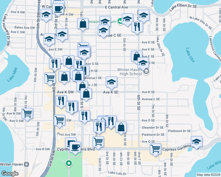 map of restaurants, bars, coffee shops, grocery stores, and more near 4th Street Southeast in Polk County