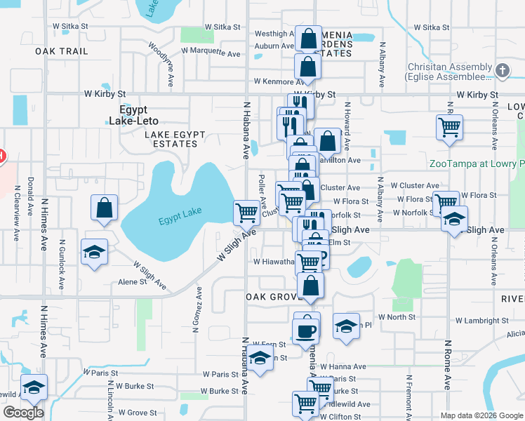 map of restaurants, bars, coffee shops, grocery stores, and more near 7109 North Habana Avenue in Tampa