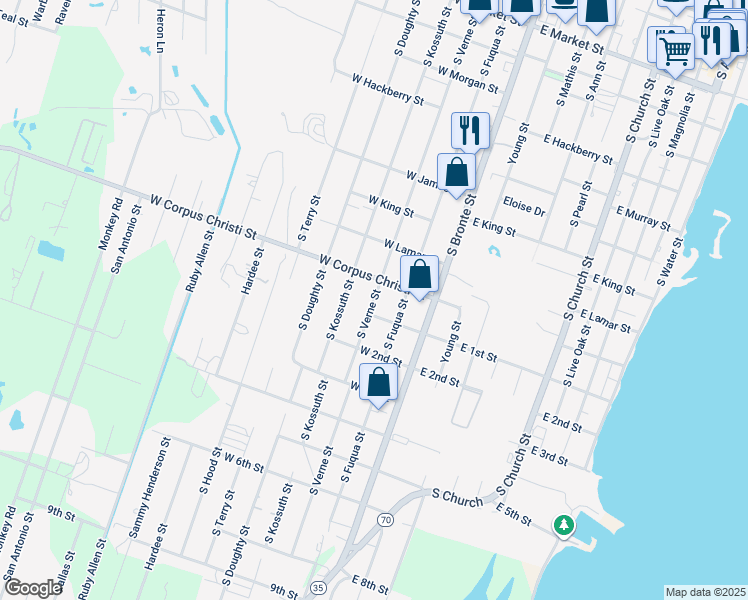 map of restaurants, bars, coffee shops, grocery stores, and more near 200 West Corpus Christi Street in Rockport