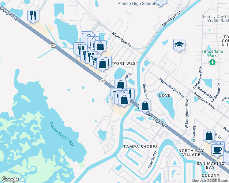 map of restaurants, bars, coffee shops, grocery stores, and more near 11302 West Hillsborough Avenue in Tampa
