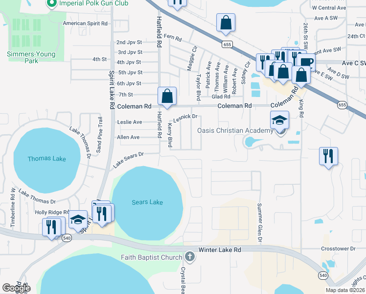 map of restaurants, bars, coffee shops, grocery stores, and more near 841 Cinnamon Drive in Winter Haven