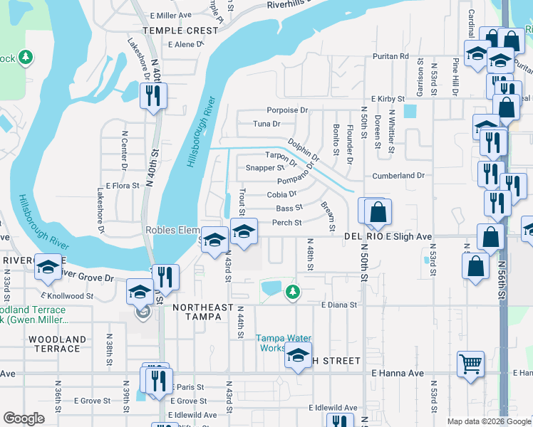 map of restaurants, bars, coffee shops, grocery stores, and more near 4406 Bass Street in Tampa