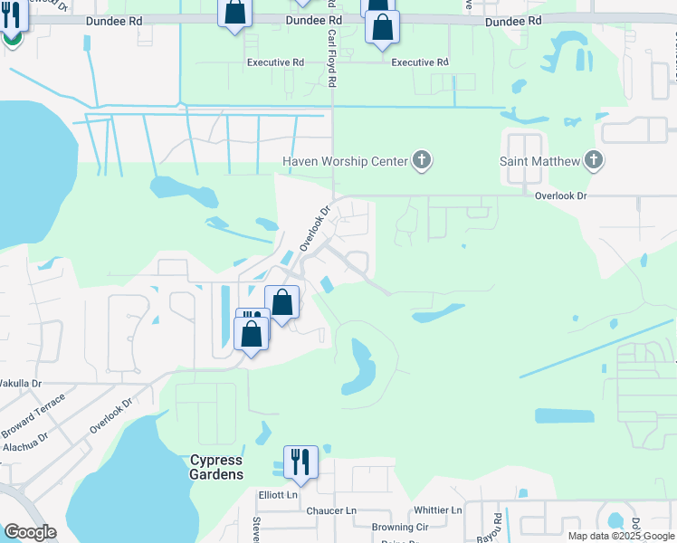 map of restaurants, bars, coffee shops, grocery stores, and more near 300 La Serena Street in Winter Haven