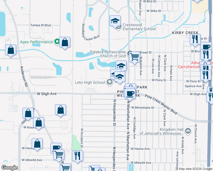 map of restaurants, bars, coffee shops, grocery stores, and more near 4409 West Sligh Avenue in Tampa