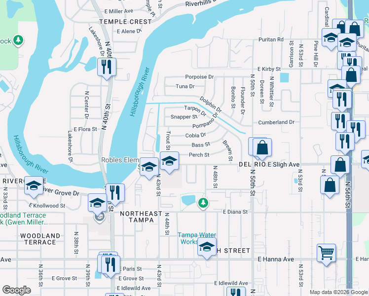 map of restaurants, bars, coffee shops, grocery stores, and more near 4406 Bass Street in Tampa