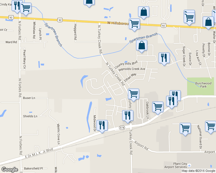 map of restaurants, bars, coffee shops, grocery stores, and more near 4619 Summerwind Court in Plant City