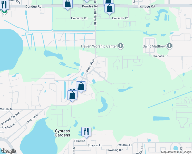 map of restaurants, bars, coffee shops, grocery stores, and more near 120 Selva Vista in Winter Haven
