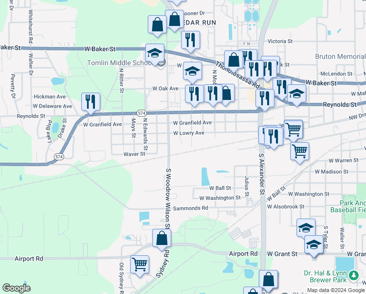 map of restaurants, bars, coffee shops, grocery stores, and more near 20 Plum Street in Plant City