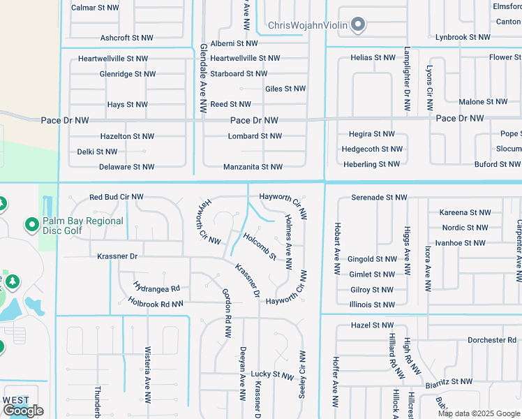map of restaurants, bars, coffee shops, grocery stores, and more near 594 Holmes Avenue Northwest in Palm Bay