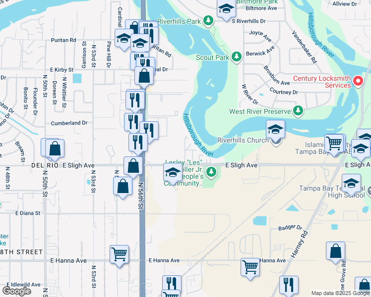map of restaurants, bars, coffee shops, grocery stores, and more near 6918 Castlegate Drive in Tampa