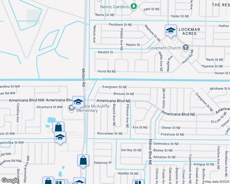 map of restaurants, bars, coffee shops, grocery stores, and more near 235 Brescia Street Northeast in Palm Bay