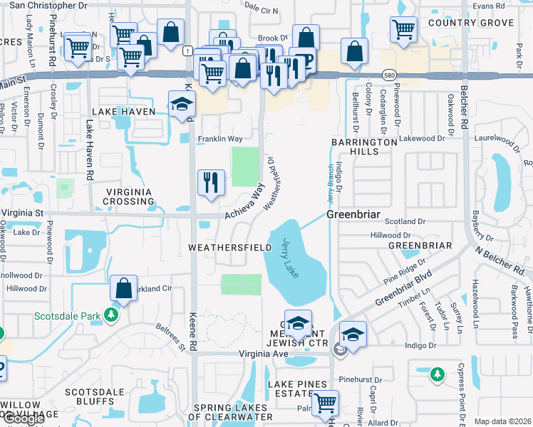 map of restaurants, bars, coffee shops, grocery stores, and more near 833 Weathersfield Drive in Dunedin