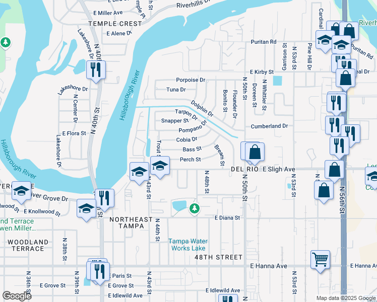 map of restaurants, bars, coffee shops, grocery stores, and more near 4420 Bass Street in Tampa