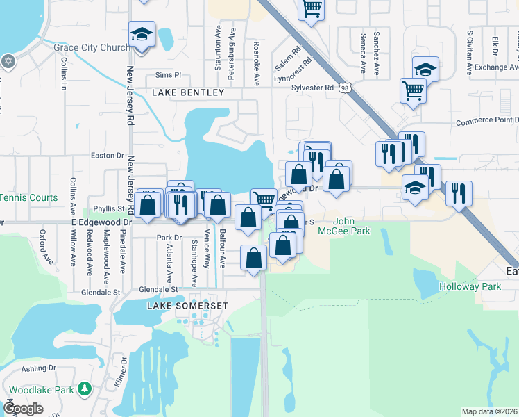 map of restaurants, bars, coffee shops, grocery stores, and more near in Lakeland