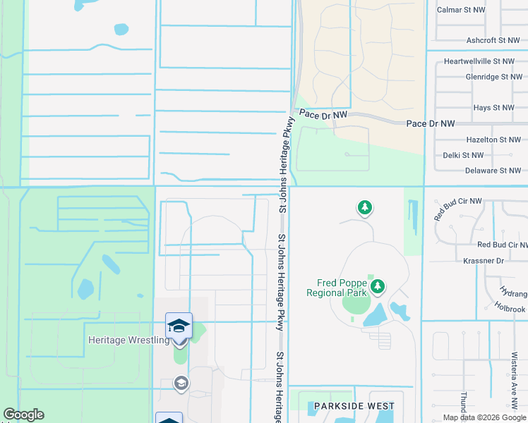 map of restaurants, bars, coffee shops, grocery stores, and more near Saint Johns Heritage Parkway in Palm Bay