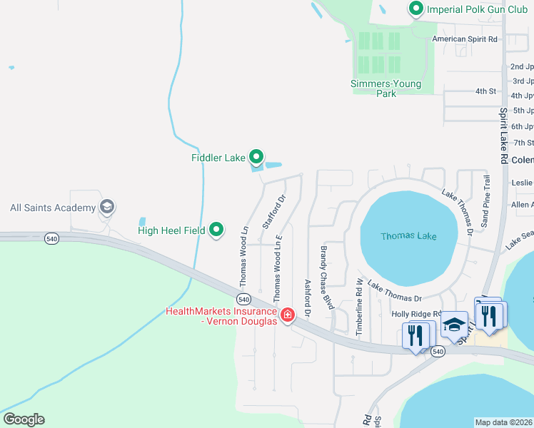 map of restaurants, bars, coffee shops, grocery stores, and more near 4228 Thomas Wood Lane in Winter Haven