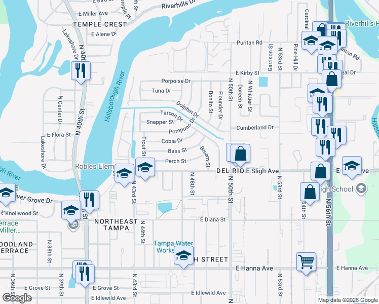 map of restaurants, bars, coffee shops, grocery stores, and more near 4432 Bass Street in Tampa