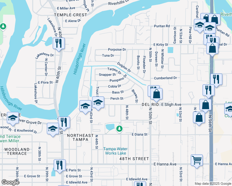 map of restaurants, bars, coffee shops, grocery stores, and more near 4420 Bass Street in Tampa