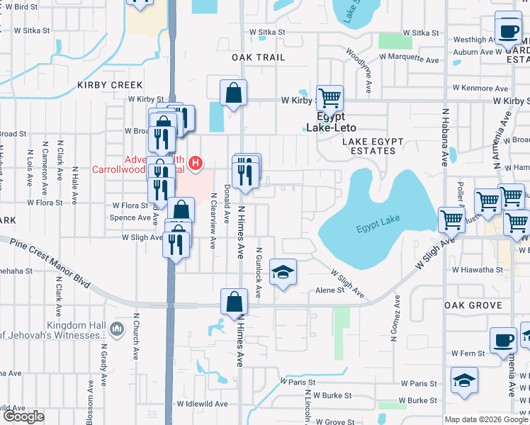 map of restaurants, bars, coffee shops, grocery stores, and more near 6922 North Gunlock Avenue in Tampa