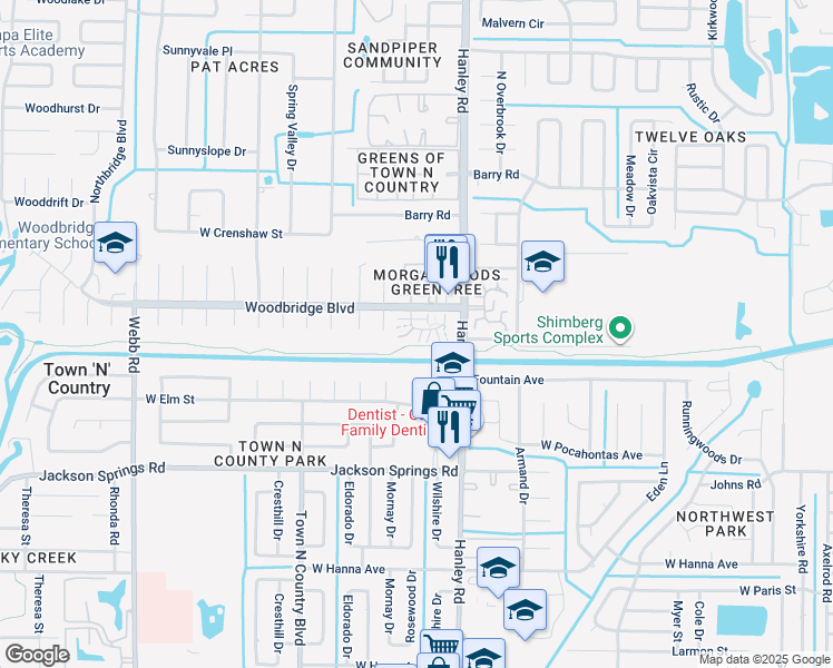 map of restaurants, bars, coffee shops, grocery stores, and more near 7605 El Paseo Court in Tampa