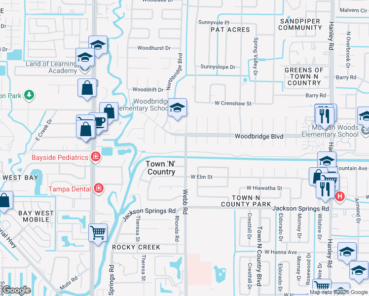 map of restaurants, bars, coffee shops, grocery stores, and more near 7005 Webb Road in Tampa