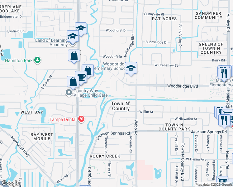 map of restaurants, bars, coffee shops, grocery stores, and more near 7004 Cobblewood Court in Tampa